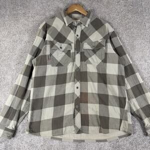 Simms Shirt Jac Mens XL Brown Plaid Wool Blend Flannel Shacket Cold Weather Fish